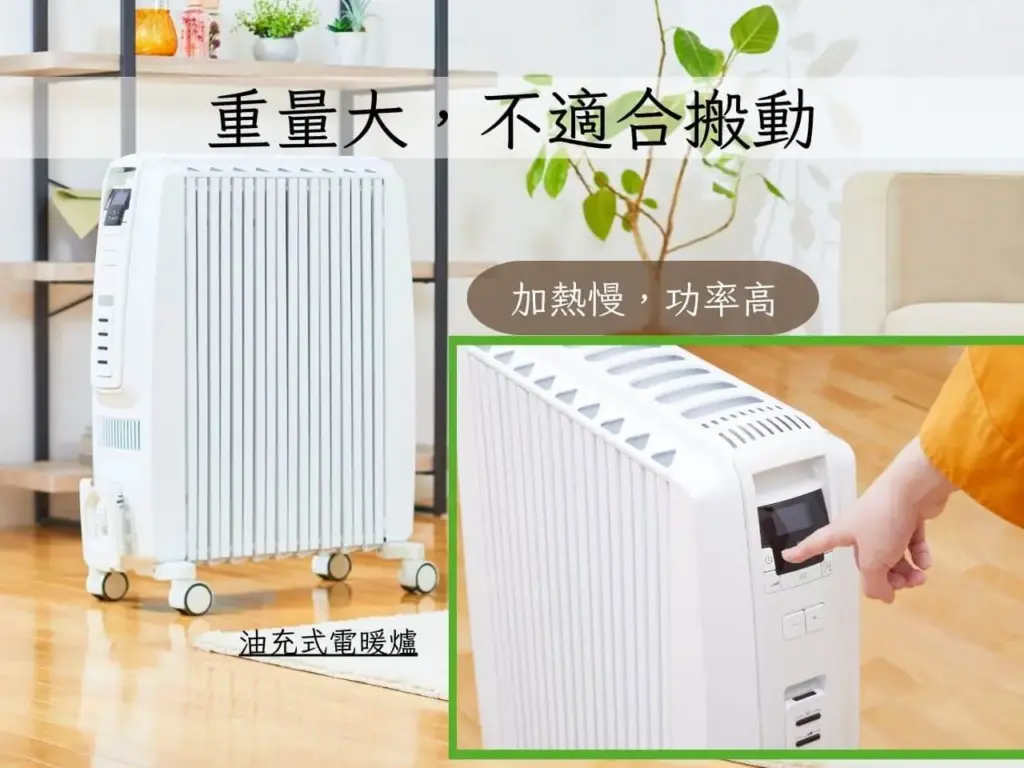 油充式電暖器耗電大，不適合 AC 行動電源使用
